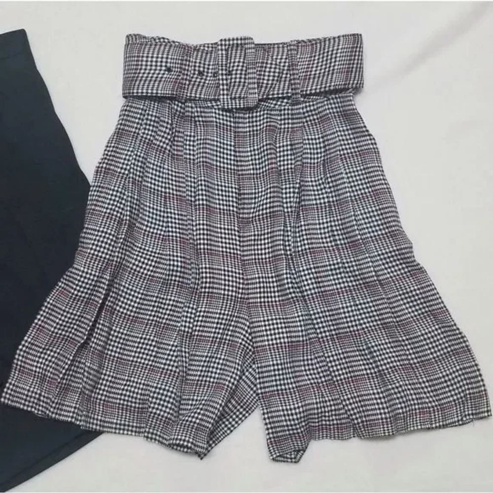 Vintage 70s Black Lavallière Top Red Plaid Extra High Rise Belted Culotte Set 8 - Picture 5 of 16